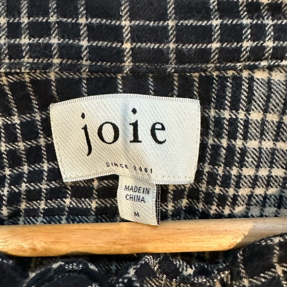 JOIE Barrian Split Neck Plaid Cotton Top, Size Medium - Picture 3 of 7